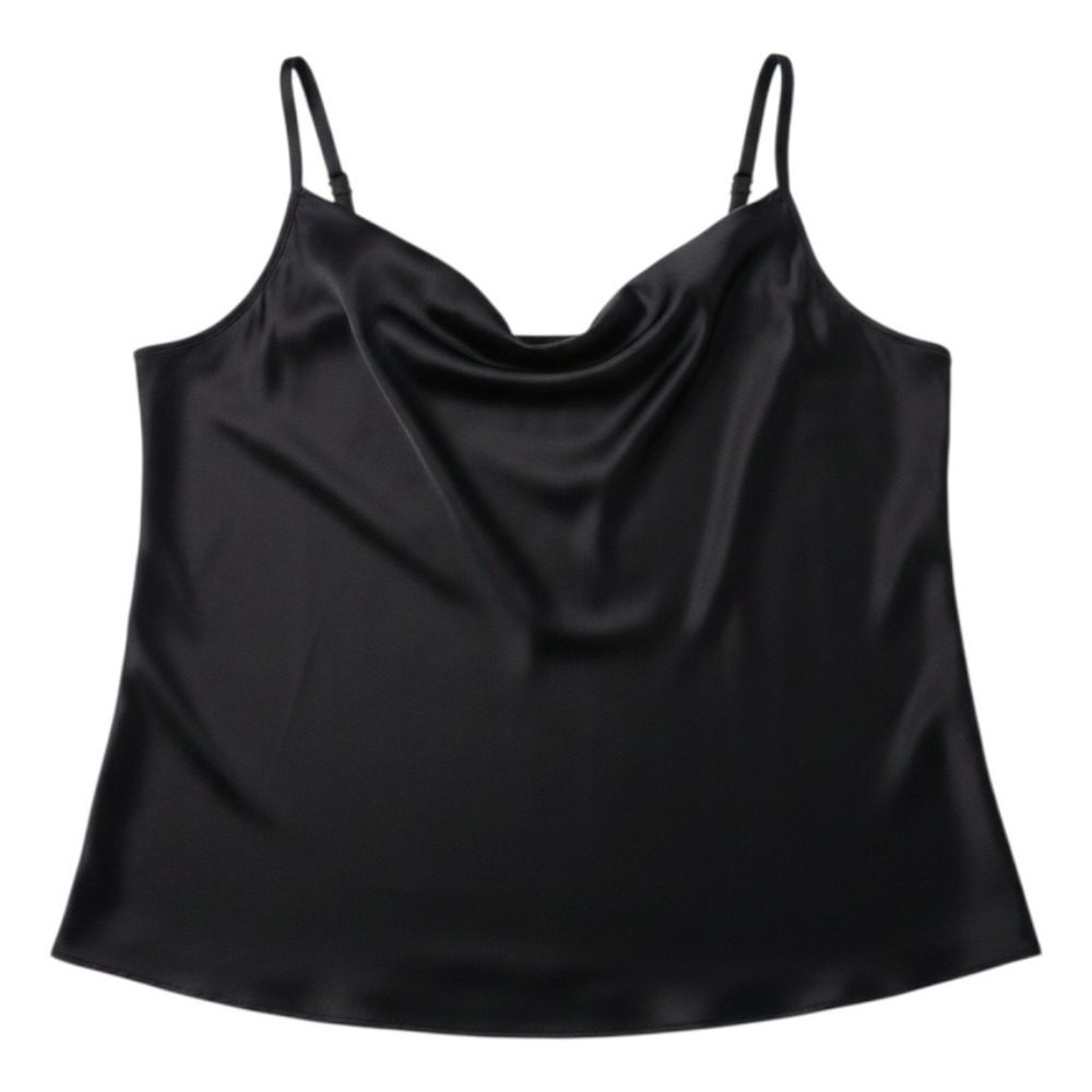 Torrid Cami Top Womens 1 1X Black Satin Cowl Neck Adjustable Tank Top Sleeveless